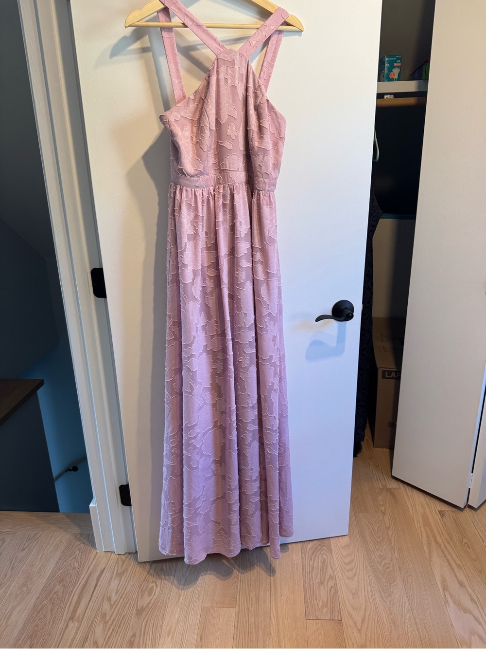 Lulus Dusty Rose Textured Floral Maxi Dress Size M Wedding Guest